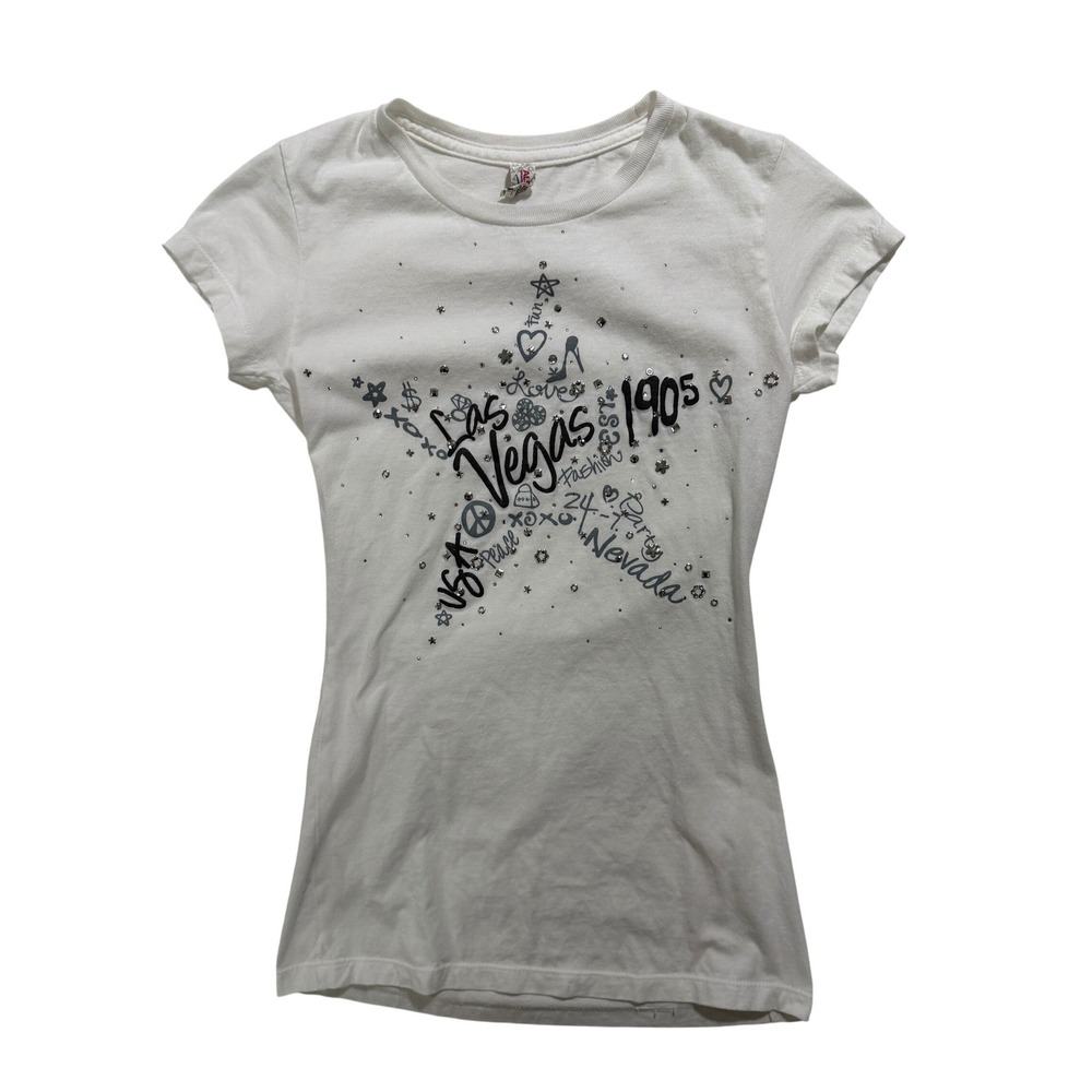 Alstyle Las Vegas 1905 Rhinestone Graphic T-Shirt Women's S White
